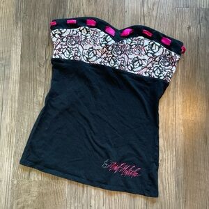 Black and Pink Strapless Top